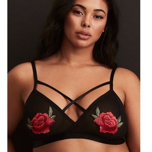 Rose Appliqué Mesh Strappy Bralette